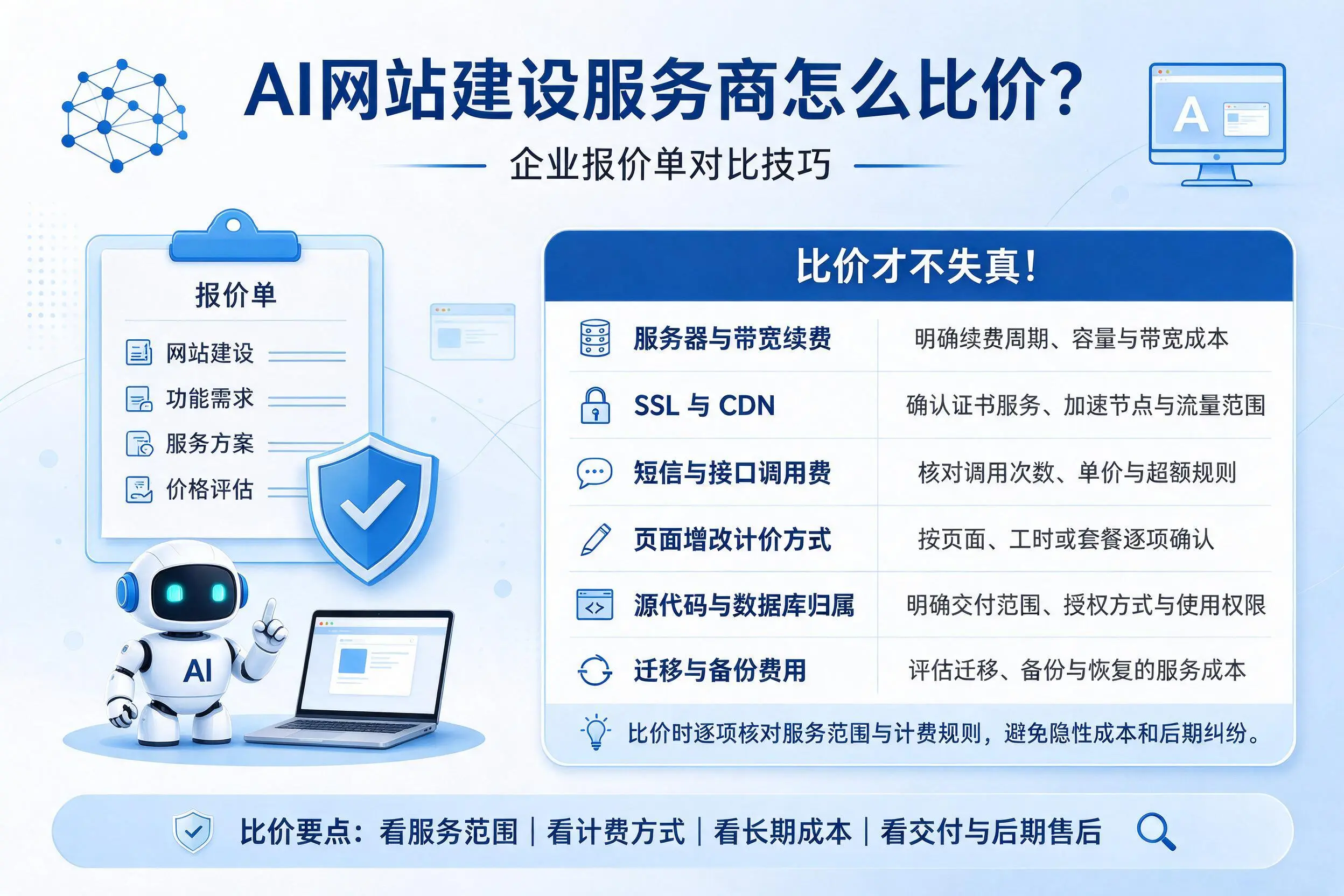 AI网站建设服务商怎么比价?汕尾企业报价单对比技巧