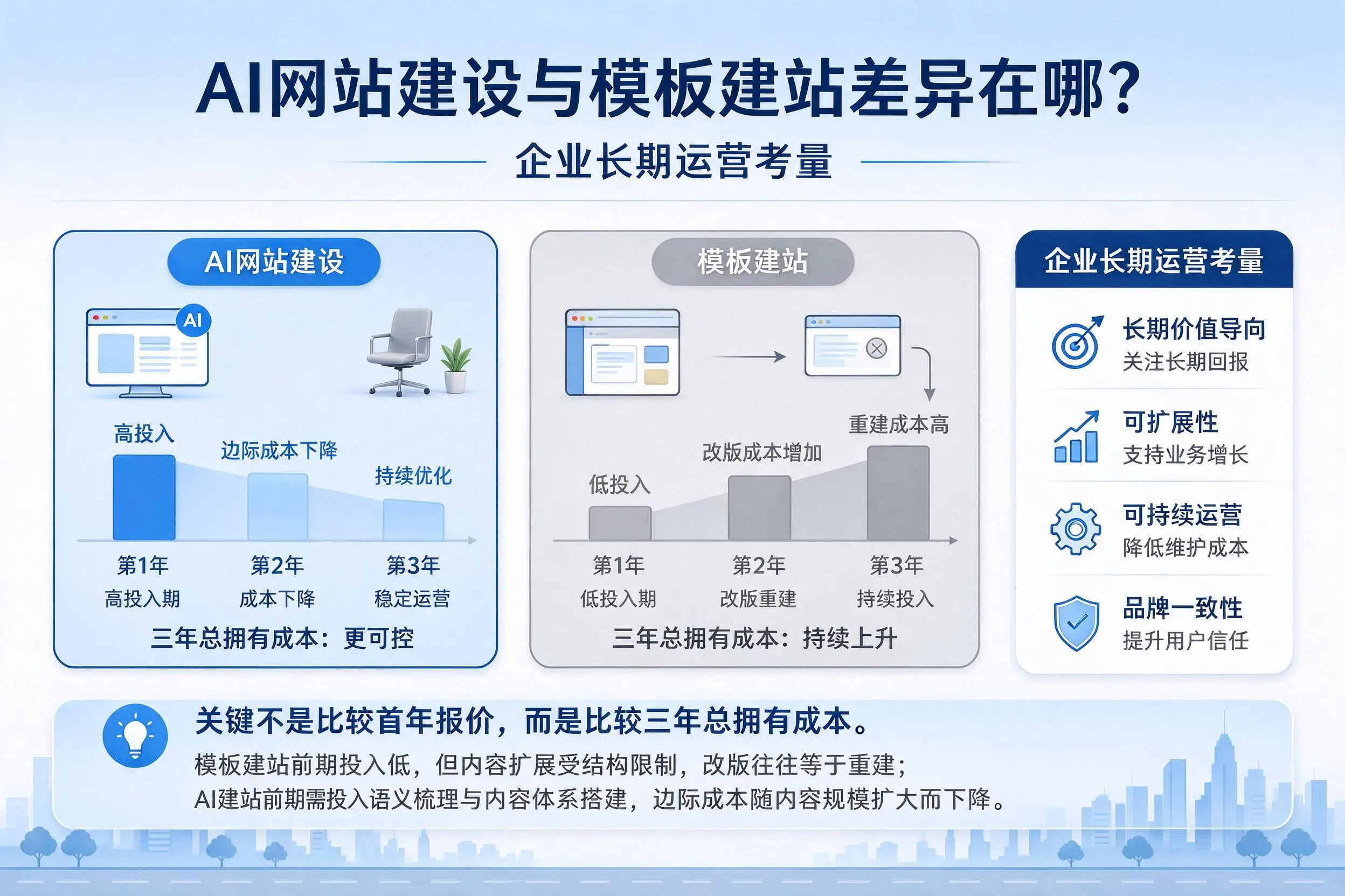 AI网站建设与模板建站差异在哪?汕尾企业长期运营考量